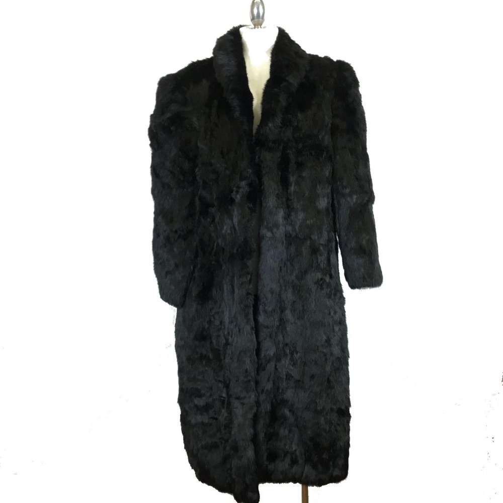 Niki Label 1980s Black Rabbit Fur Long Coat